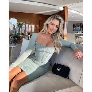 House of CB Freyja corset dress size L NEW Green ruched midi coquette $285